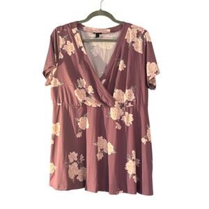Torrid Womens Plus 1X Dusty Purple Floral Babydoll Wrap Top Stretch Shirt NO TIE